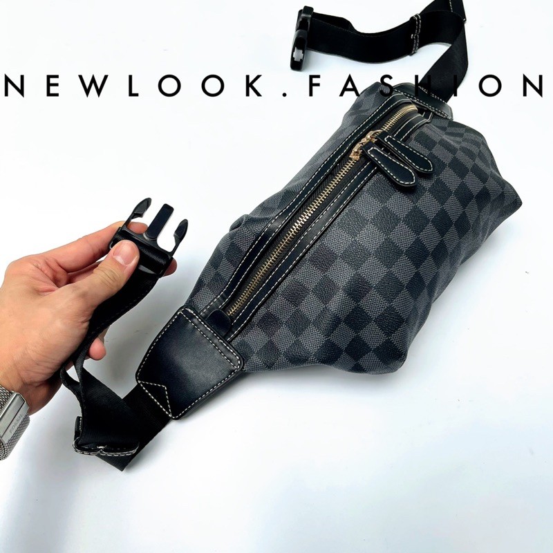 ★ TÚI BAO TỬ ĐEO CHÉO NAM NỮ DA PU HOẠ TIẾT CARO KHOÁ KÉO