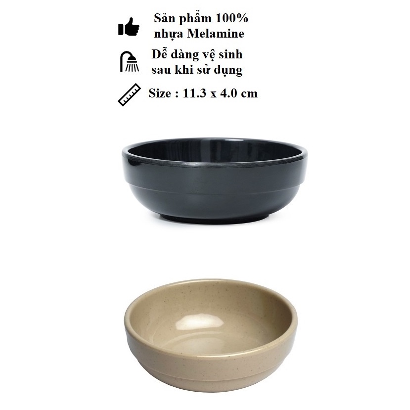 Chén(Bát) Cơm Cạn Nhựa Melamine Màu Đen, Nâu