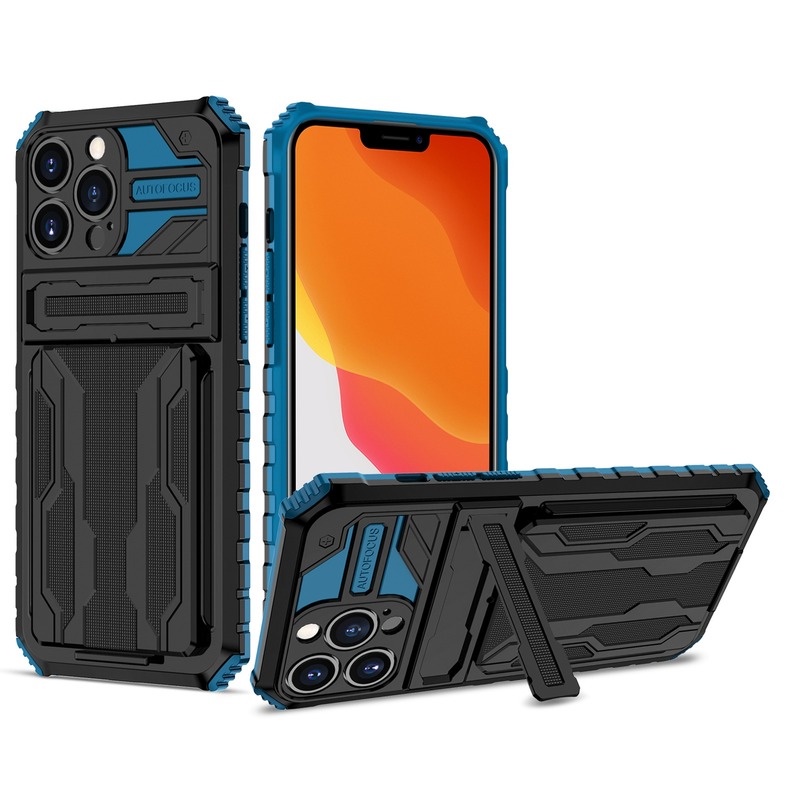 （Ready stock）For iPhone 11 12 13 Pro Max Cover Heavy Armor Protection with Bracket Card Package Phone Case casing