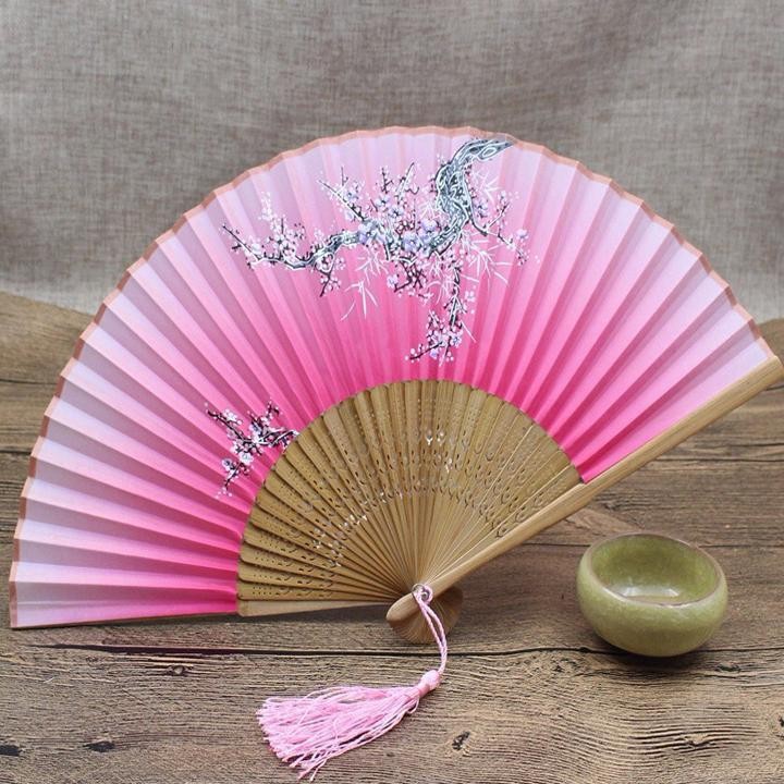 Quạt cầm tay điệp cận cổ trang dây tuyến in hình đẹp phong cách cổ trang cosplay