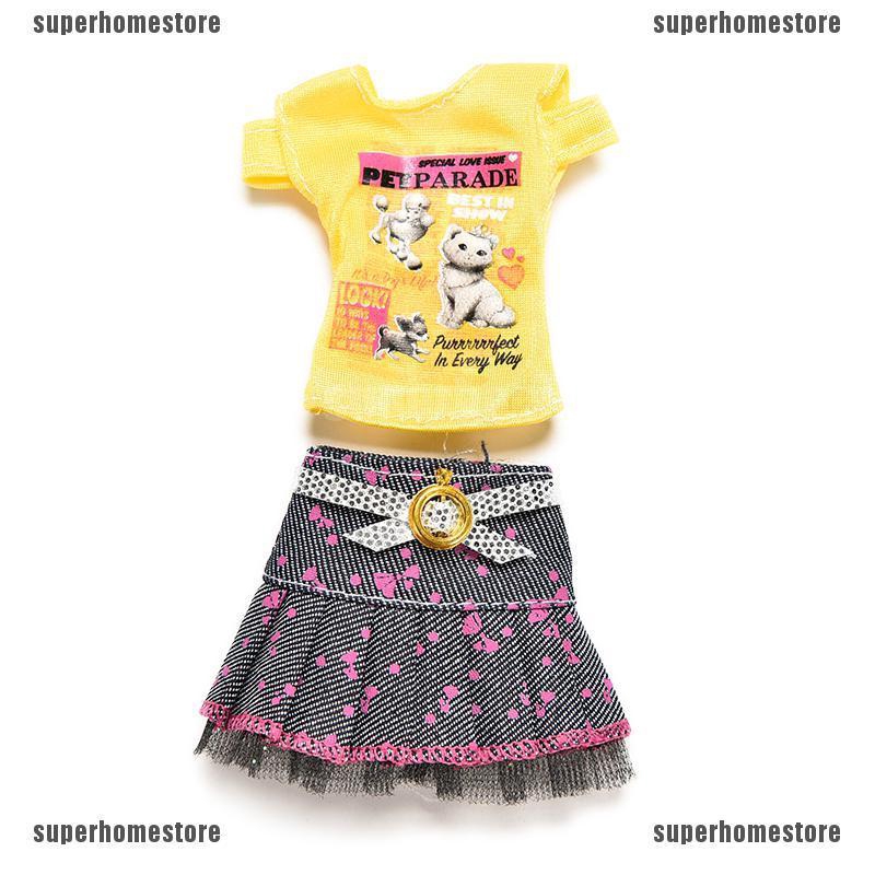 Set chân váy và áo thun thời trang cho búp bê barbies