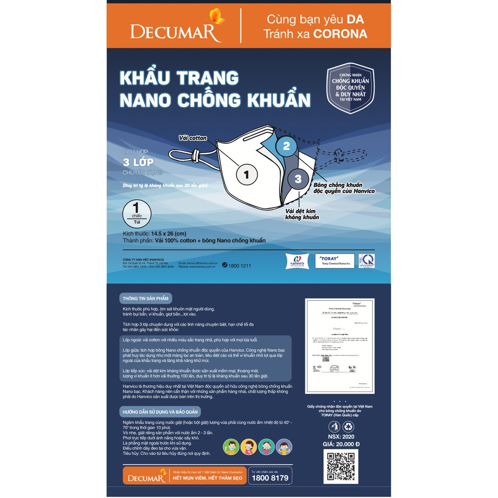 Bộ 3 sản phẩm Decumar Advanced chuyên biệt Da mụn- tặng khẩu trang vải 3 lớp chống khuẩn HANVICO