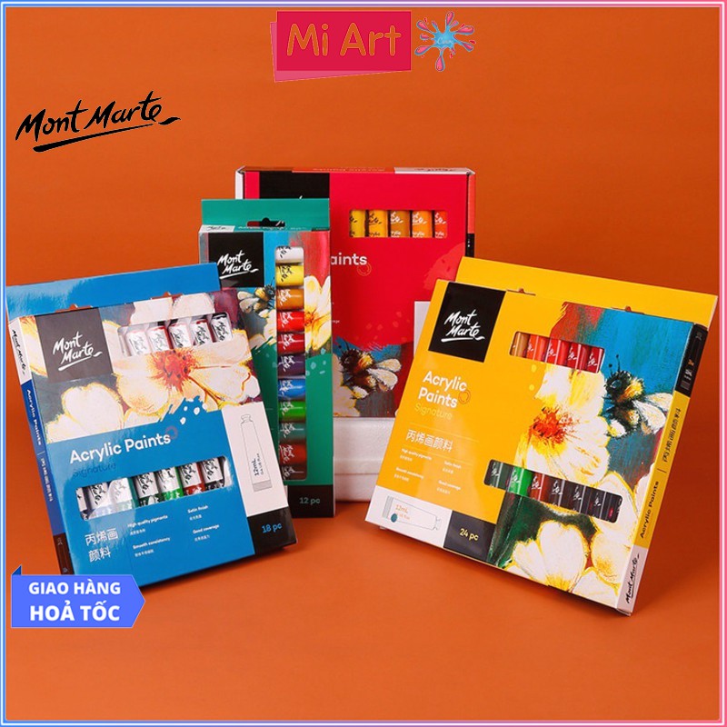 Bộ Màu Acrylic Mont Marte 12/18/24 Màu x 12ml -  Acrylic Paints Signature - PMHS0026/PMHS0033/PMHS0034