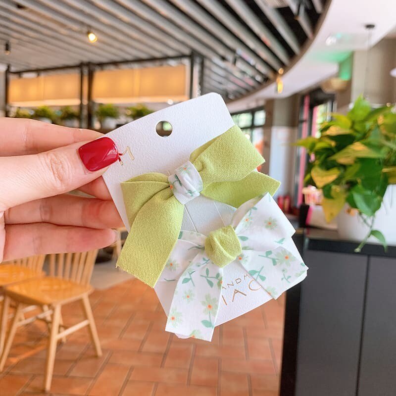 Bộ 2 Kẹp Tóc Nơ Họa Tiết Hoa Xinh Xắn Cho Bé Gái