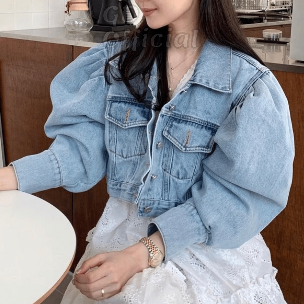 K22|Áo khoác jeans bò dáng croptop cá tính chất denim cho nữ trẻ trung màu xanh GD Official