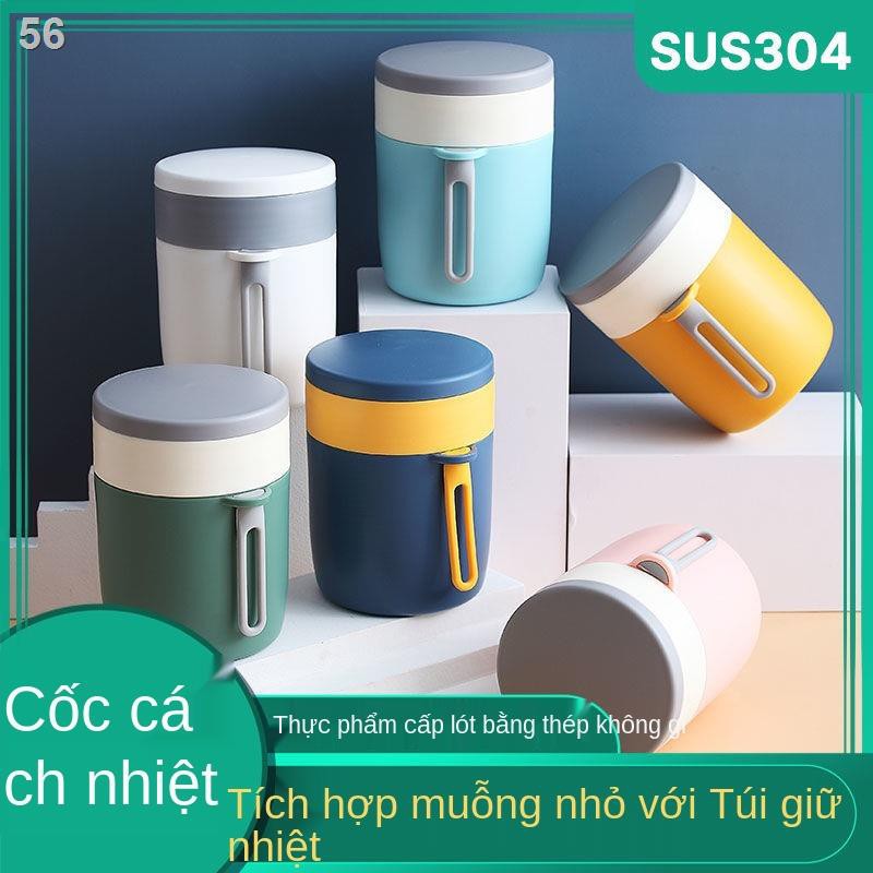 Cốc ăn sáng 304 có nắp bột yến mạch dung tích lớn cách nhiệt chống rơi cho trẻ em uống sữa súpN