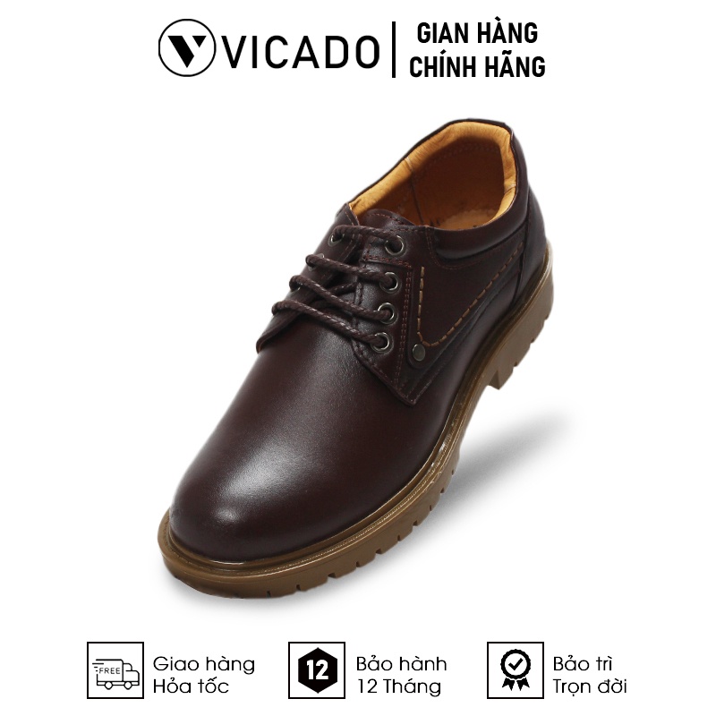 Giày buộc dây nam da bò cao cấp tăng chiều cao Oxfords VICADO VA0120 màu nâu