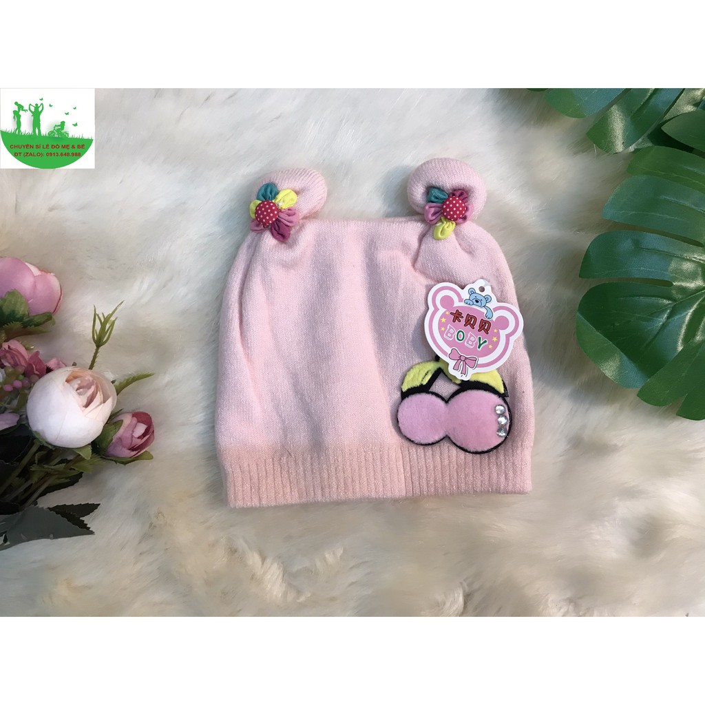 Mũ len cherry cho bé trai bé gái dưới 1 tuổi- Chất len đẹp và ấm