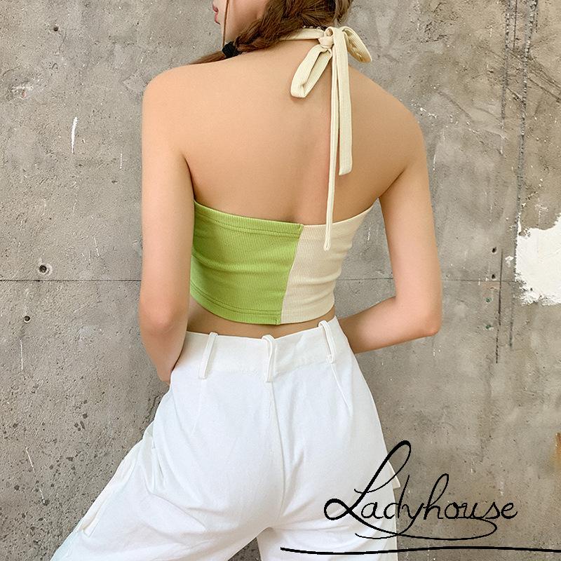 Áo Croptop Hai Dây Cổ Chữ V Không Tay Màu Sắc Trẻ Trung Dành Cho Nữ