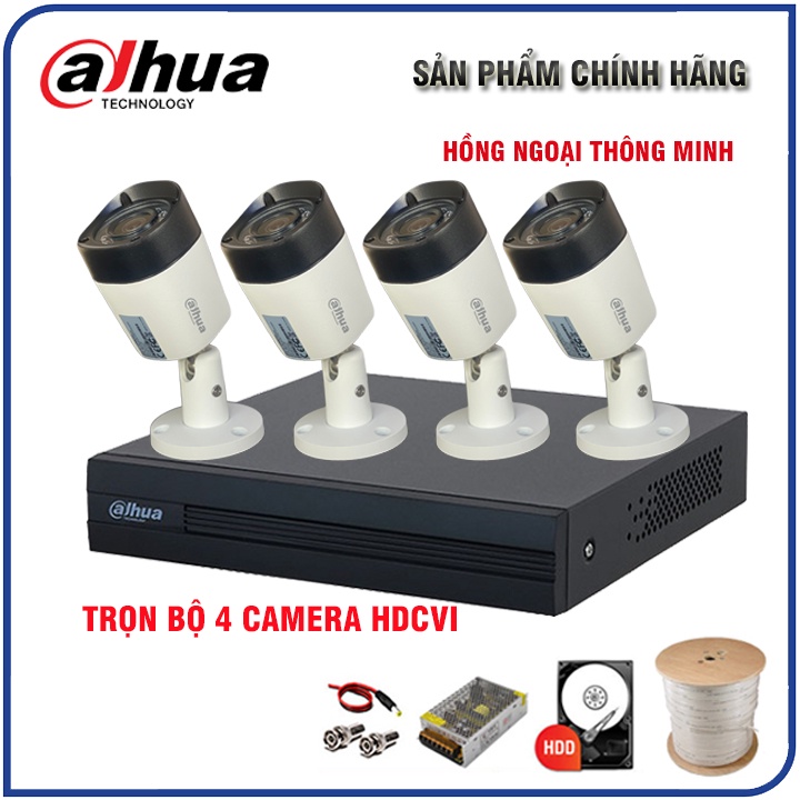 Trọn bộ camera giám sát DAHUA HDCVI Độ nét cao, góc rộng, Hồng ngoại thông minh Cao cấp - Đủ phụ kiện để lắp đặt