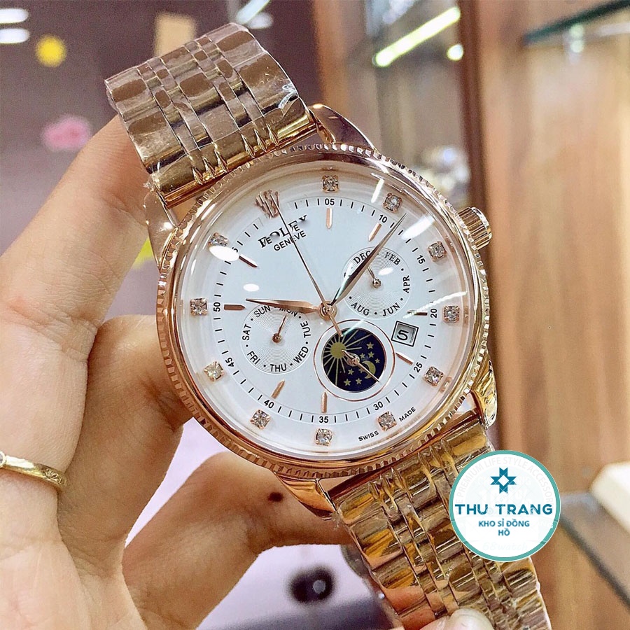 Đồng hồ Nam Rolex máy nhật, mẫu 6kim mặt số đính đá, mặt Trắng viền vàng,dòng cơ Automatic size 40mm-41mm