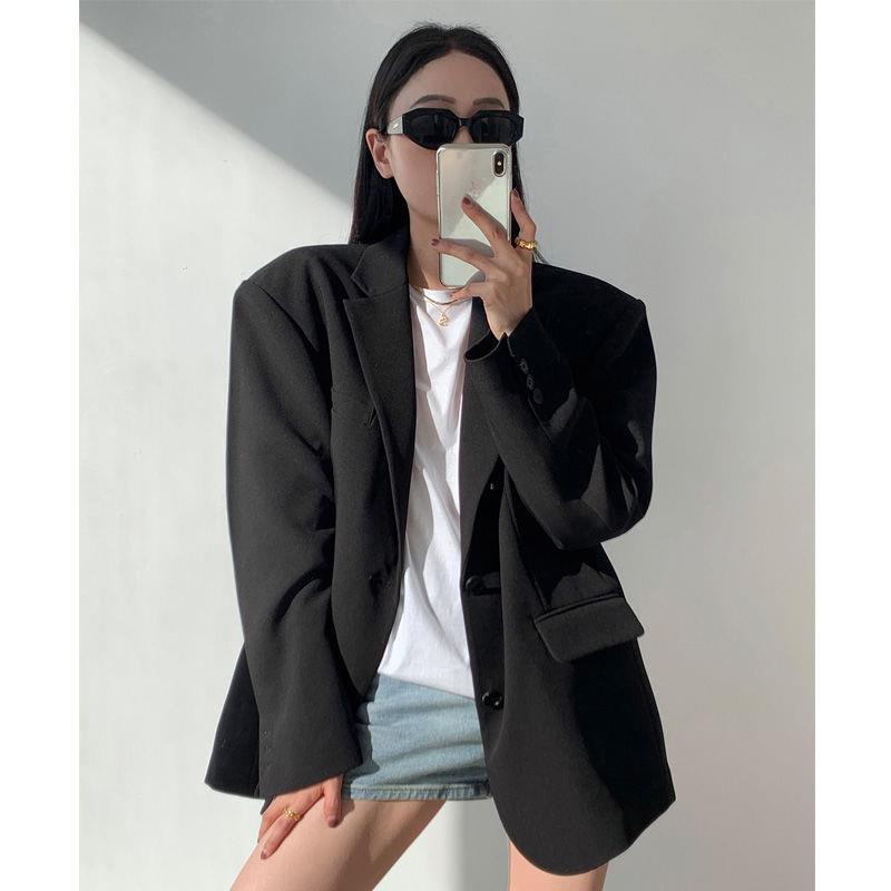 ✼✽₪Áo Khoác Vest Đen Vai Rộng Phong Cách Hồng Kông Hàn Quốc Thiết Kế Dành Cho Nữ