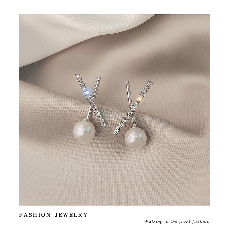 Bông Tai Mạ Bạc 925 đính đá ngọc trai nhân tạo Xinh Xắn Phong Cách Hàn Quốc BO15