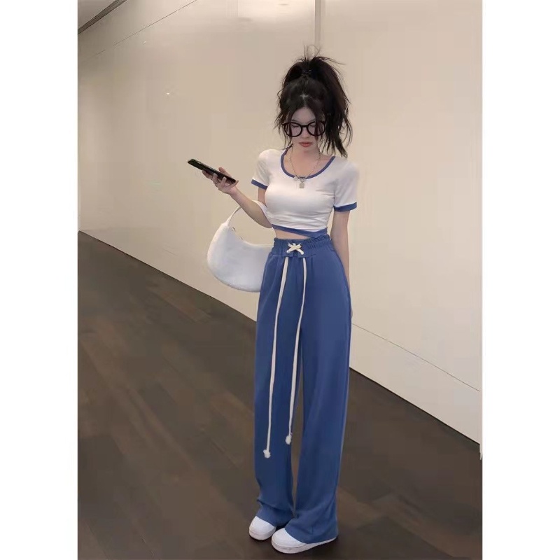 Set đồ COZOK gồm áo thun ngắn tay và quần dài ống rộng thời trang cho nữ