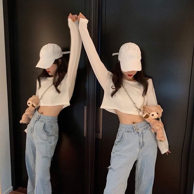 Áo croptop dài tay cổ tròn
