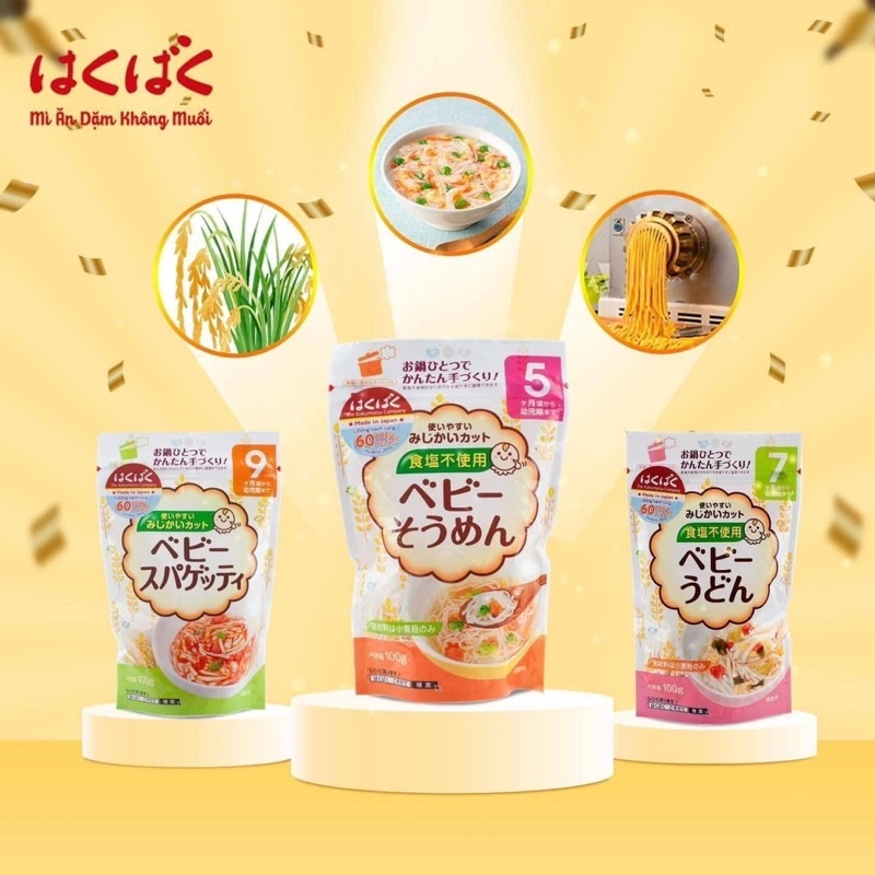 Mì Somen  Hakubaku tách muối ăn dặm cho bé từ 5 tháng