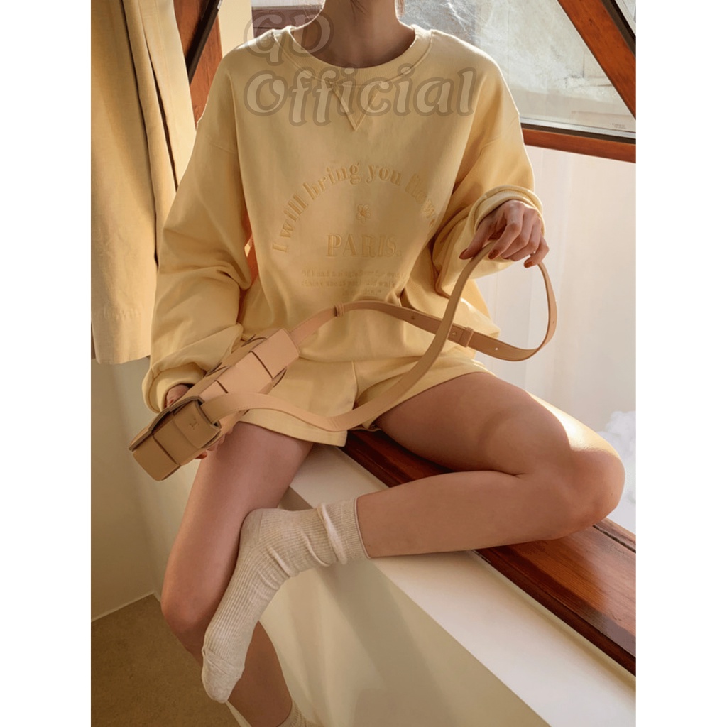 N8|Set bộ nỉ thể thao, mặc nhà gồm áo hoodie cá tính, quần short ngắn màu xanh, hồng, vàng GD Official