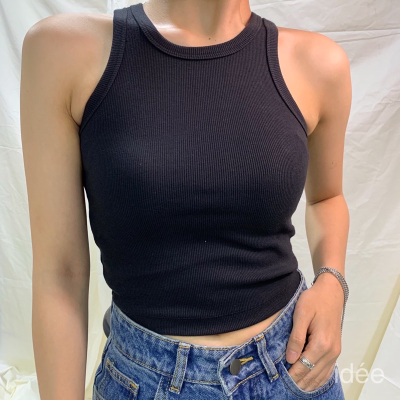 idée Áo croptop ba lỗ nữ ôm cổ tròn vải thun cotton gân