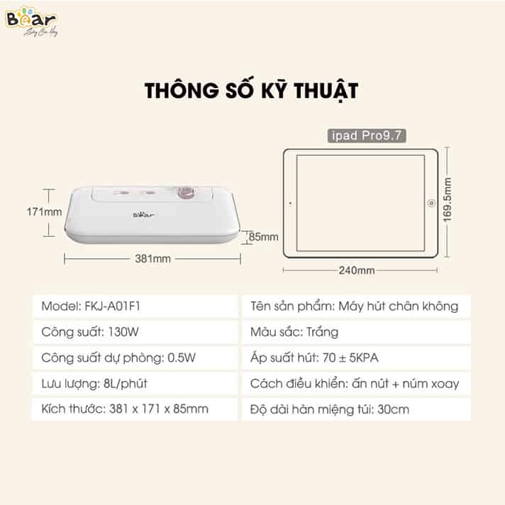 Máy hút chân không mini thực phẩm hàn miệng túi Bear FKJ-A01F1  Đa năng, hút ép chân không, hàn miệng túi