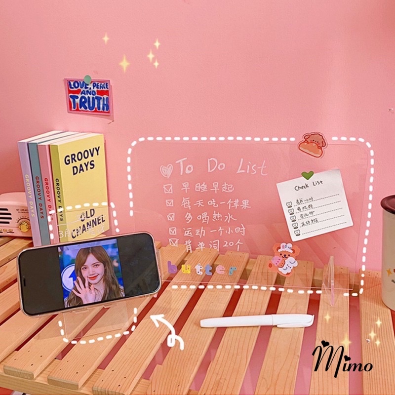 [SIZE LỚN+BÚT]Bảng ghi chú trong suốt kèm bút để bàn kích thước 19*20cm decor bàn học sáng tạo có thể tẩy xóa tiện lợi