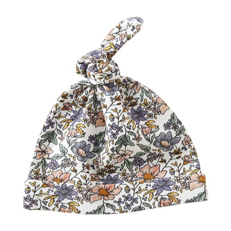 Mũ Trùm Đầu Bằng Cotton Mềm Mại In Họa Tiết Hoa Thắt Nút Dễ Thương Cho Bé Sơ Sinh