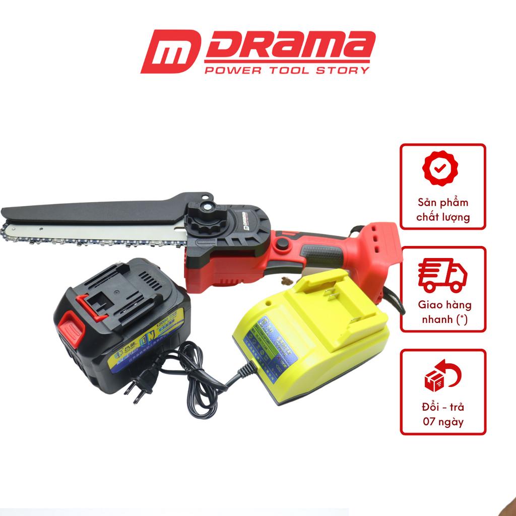Thân Máy cưa xích dùng pin cầm tay mini 8 inh DRAMA + PIN 15 CELL PINNENG + Sạc Cốc pinneng không chổi than