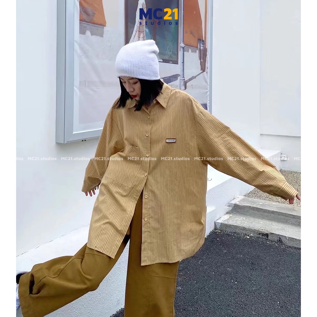 Áo sơ mi kẻ sọc MC21.STUDIOS dài tay Unisex form rộng nam nữ oversize Ulzzang Streetwear Hàn Quốc vải xịn mềm A3204