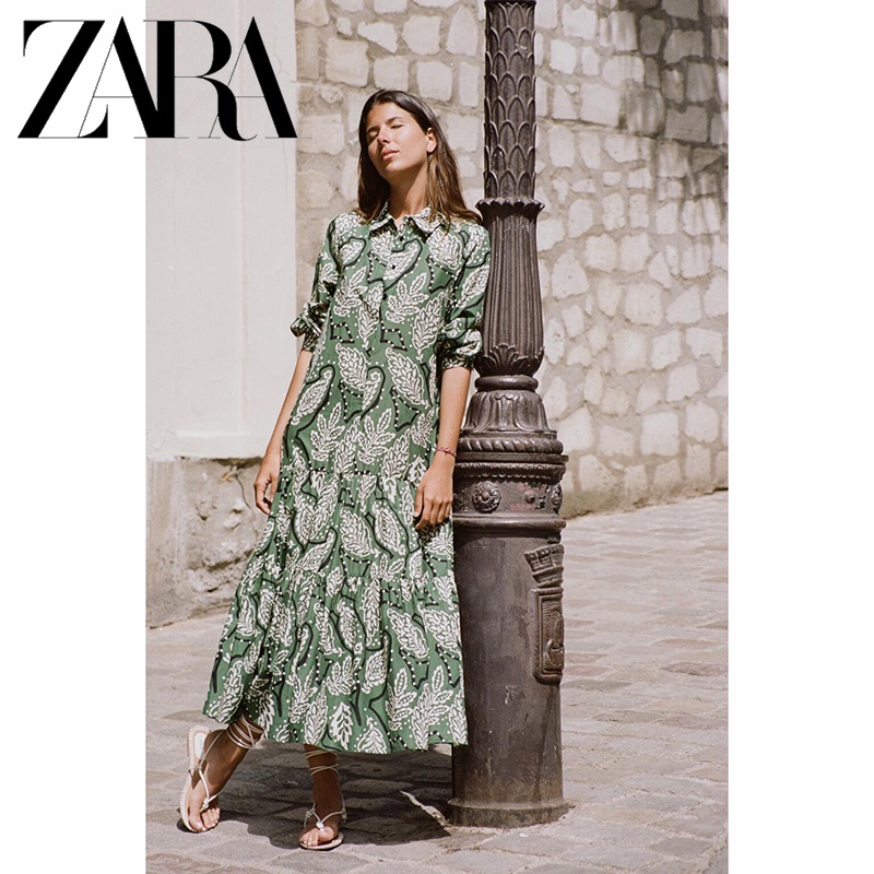 Zara Đầm midi Giả Hai Lớp In Họa Tiết Thời Trang Mùa Hè Cho Nữ