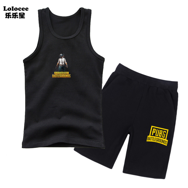 PUBG Boys Gamer Graphic T-Shirt Set Trẻ em Xe tăng không tay và Quần short 2 mảnh Bộ trang phục