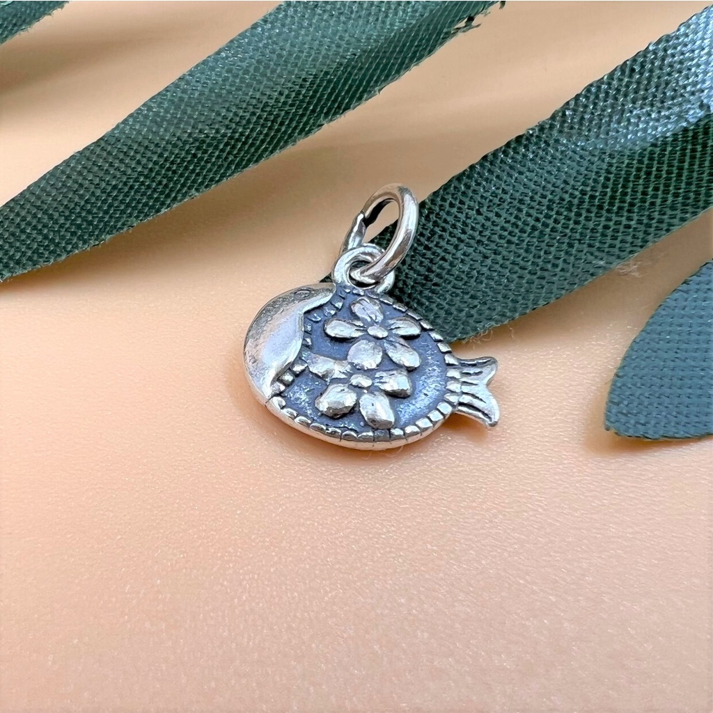 Charm móc treo hình cá có hoa văn bạc thái - Charm Bạc 925 - Mã CA890