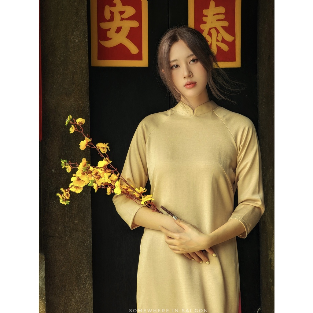 Set Áo dài Rosemary Lụa Tây Thi Vàng Cải Chua