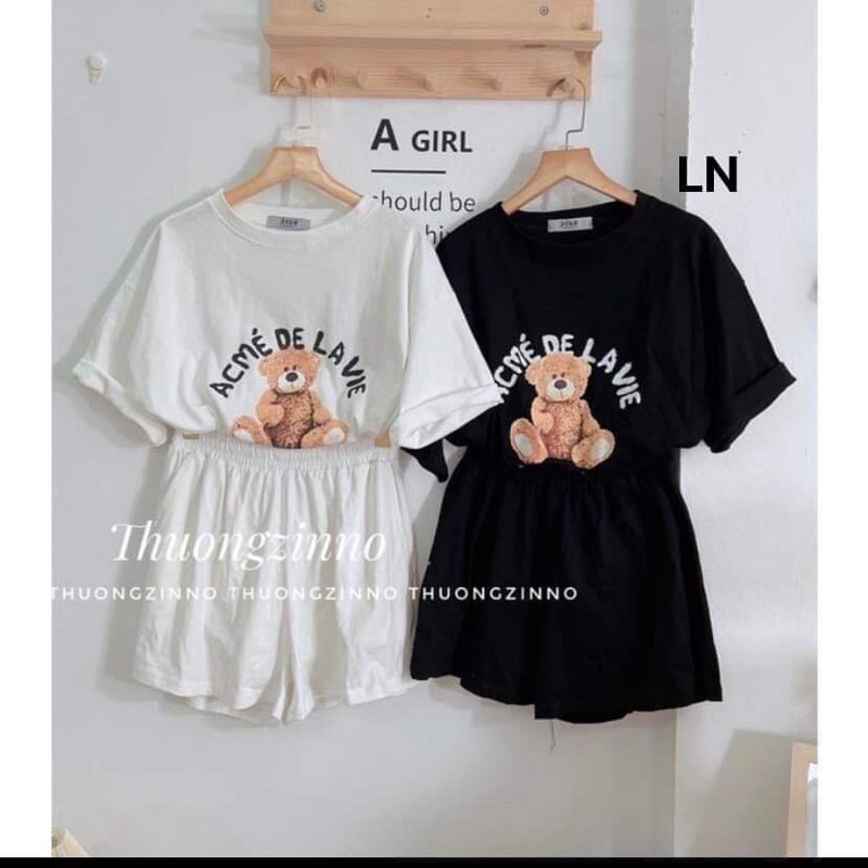 Set Bộ Quần áo thể thao nam nữ Gấu LV♥️Bộ hè ngắn tay ❤ Áo thun+Quần short gió mùa hè phong cách Hàn Quốc