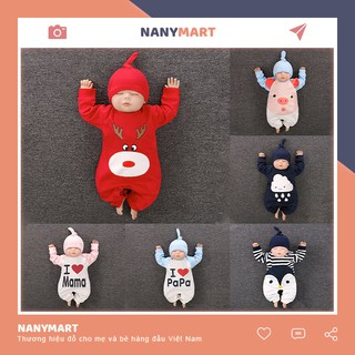 Quần Áo Trẻ Em Sơ Sinh Bodysuit Dài Tay Kèm Mũ Cho Bé Trai, Bé Gái - [BDD4]