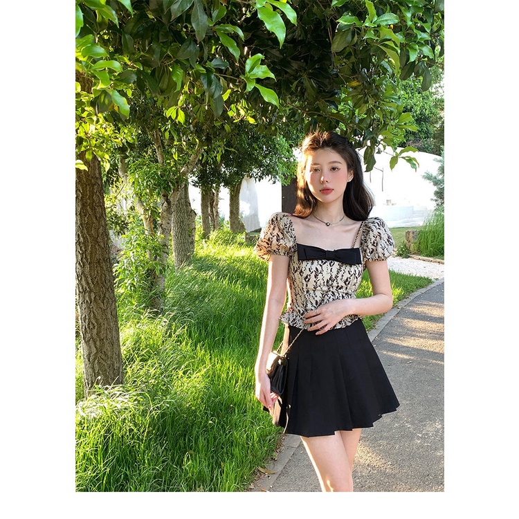 Áo Sơ Mi Ngắn Tay Đính Nơ Họa Tiết Hoa Phong Cách Pháp Mẫu Mới 2022 Thời Trang Mùa Hè Cho Nữ