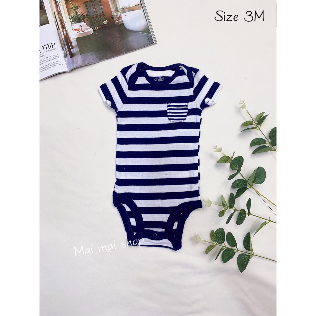 (0-3M chọn màu- Trai) Body chip TAY NGẮN xuất dư cổ tròn, cổ đáp chéo cho bé trai sz 0-3M- Bộ liền thân cho bé