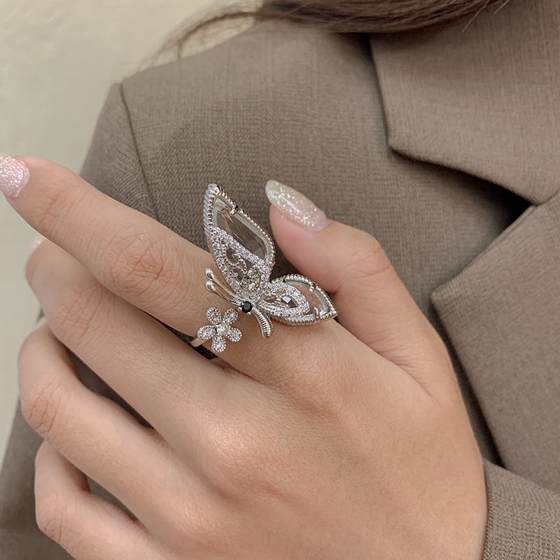 Nhẫn Hở Hình Bướm Đính Đá Zircon Độc Đáo Thời Trang Mới Lạ Lạ Mắt Cho Nữ