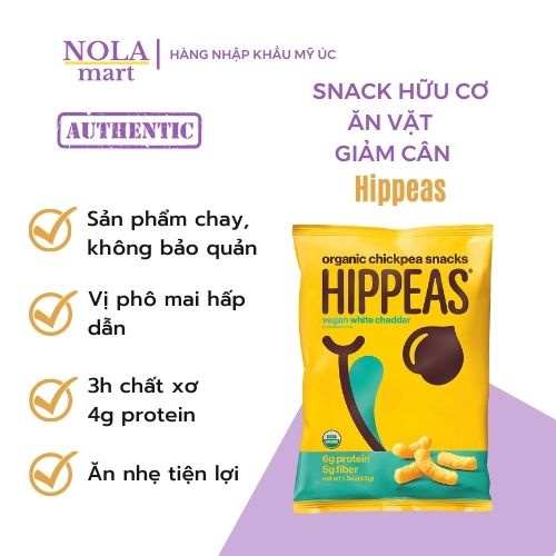 Bánh Snack ăn vặt Healthy HIPPEAS vị White Cheddar, ăn vặt giảm cân gói 43g Organic/Vegan/ Non GMO/ Gluten-free/ USDA