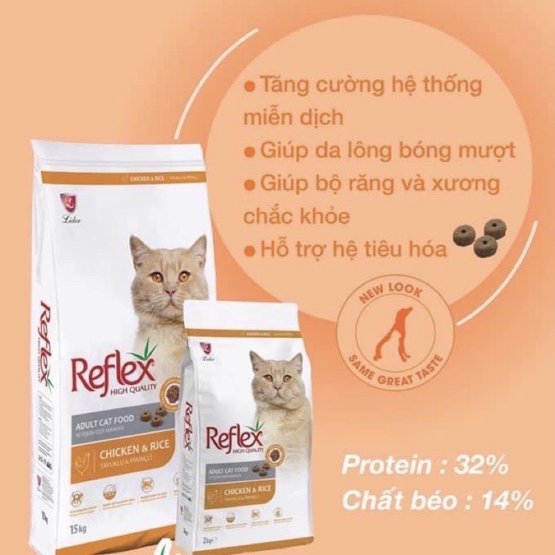 Hạt khô REFLEX cho Mèo Con và Mèo Lớn vị thịt gà và gạo - Thức ăn cho mèo con túi 1kg