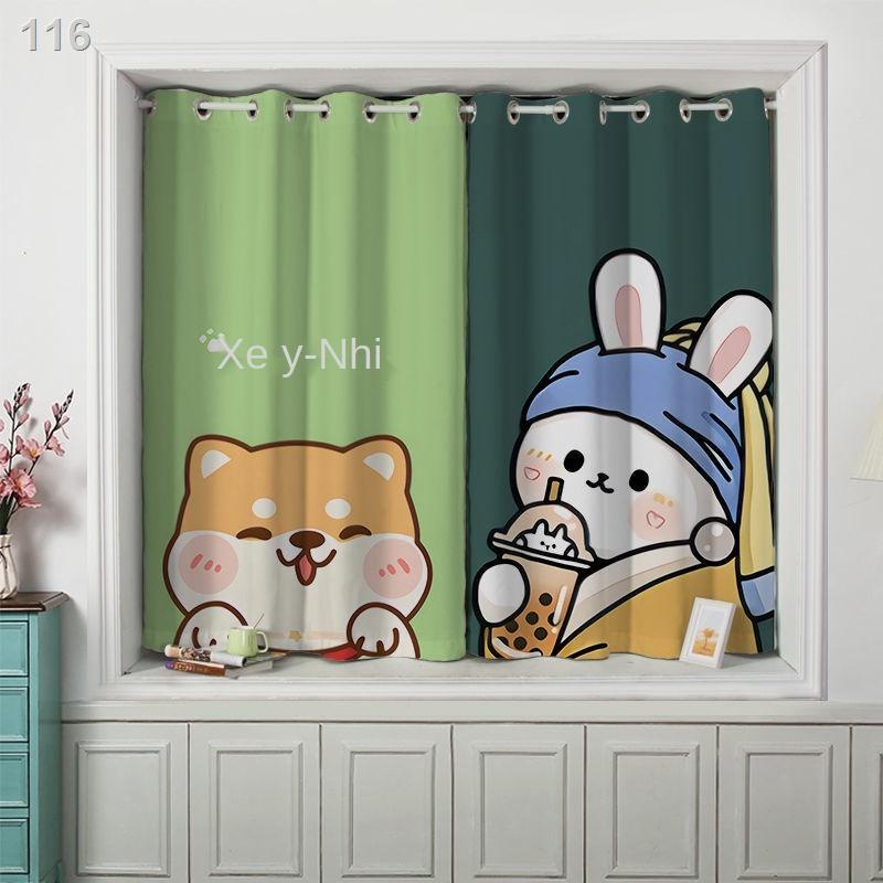 YDễ thương trà sữa thỏ miễn phí cú đấm hộ gia đình rèm ngắn phòng trẻ em ngủ khách cửa sổ bay kính suốt từ trần đến sàn