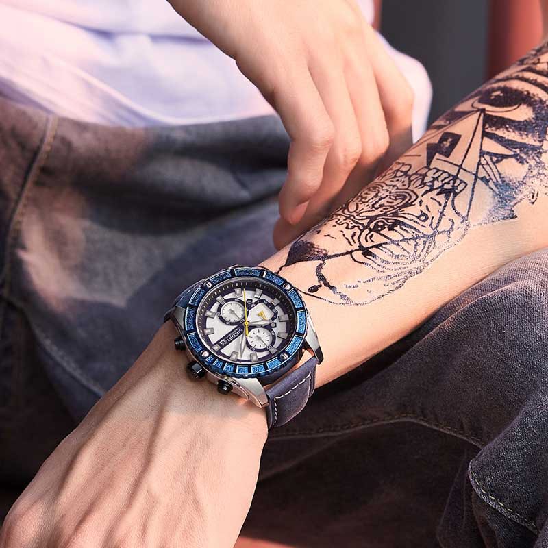 Đồng Hồ Đeo Tay Mặt Tròn Dây Da Chống Nước Dành Cho Nam MEGIR 2119