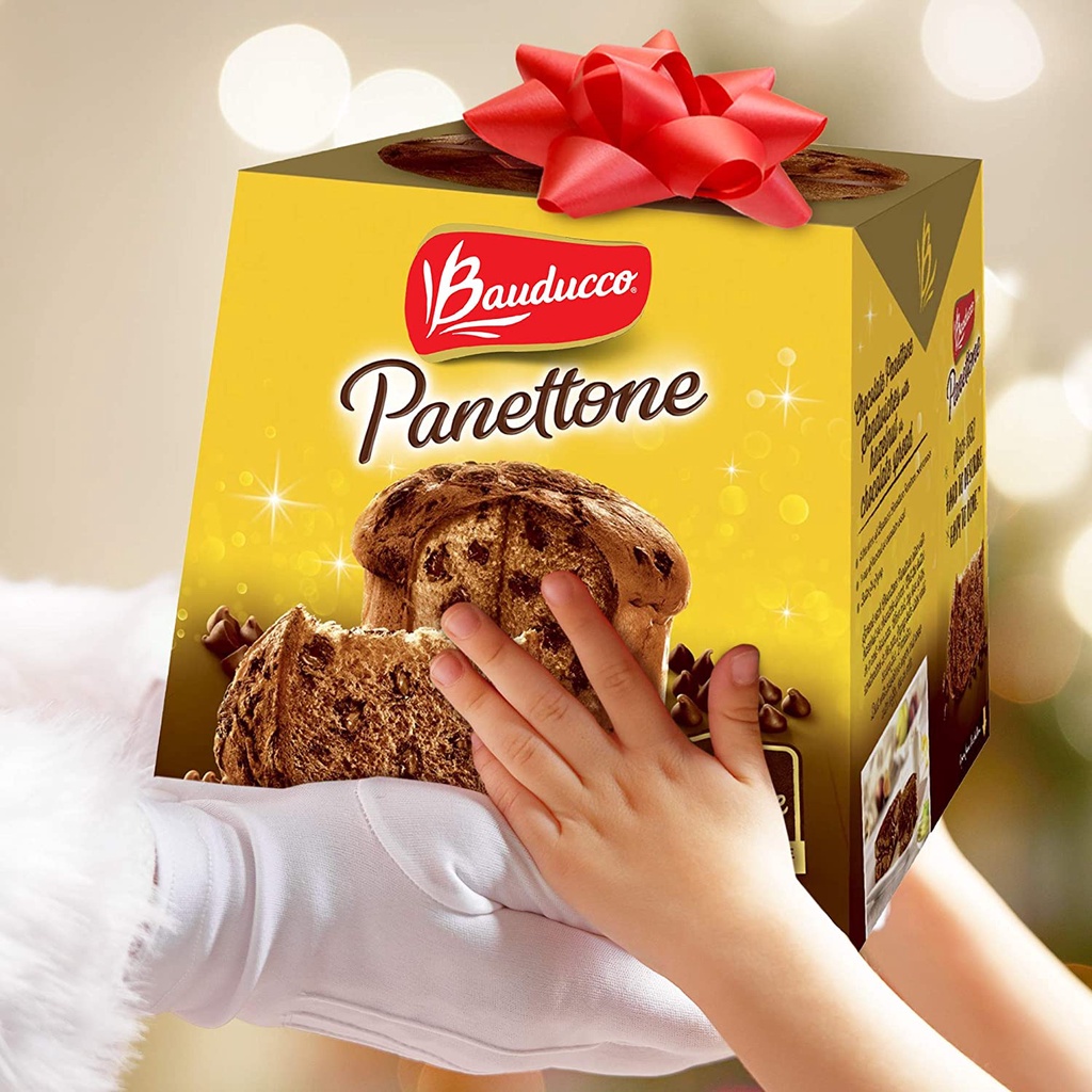 Bánh bông lan men tự nhiên nhân trái cây sấy và socola Ý Panettone Bauducco 100g