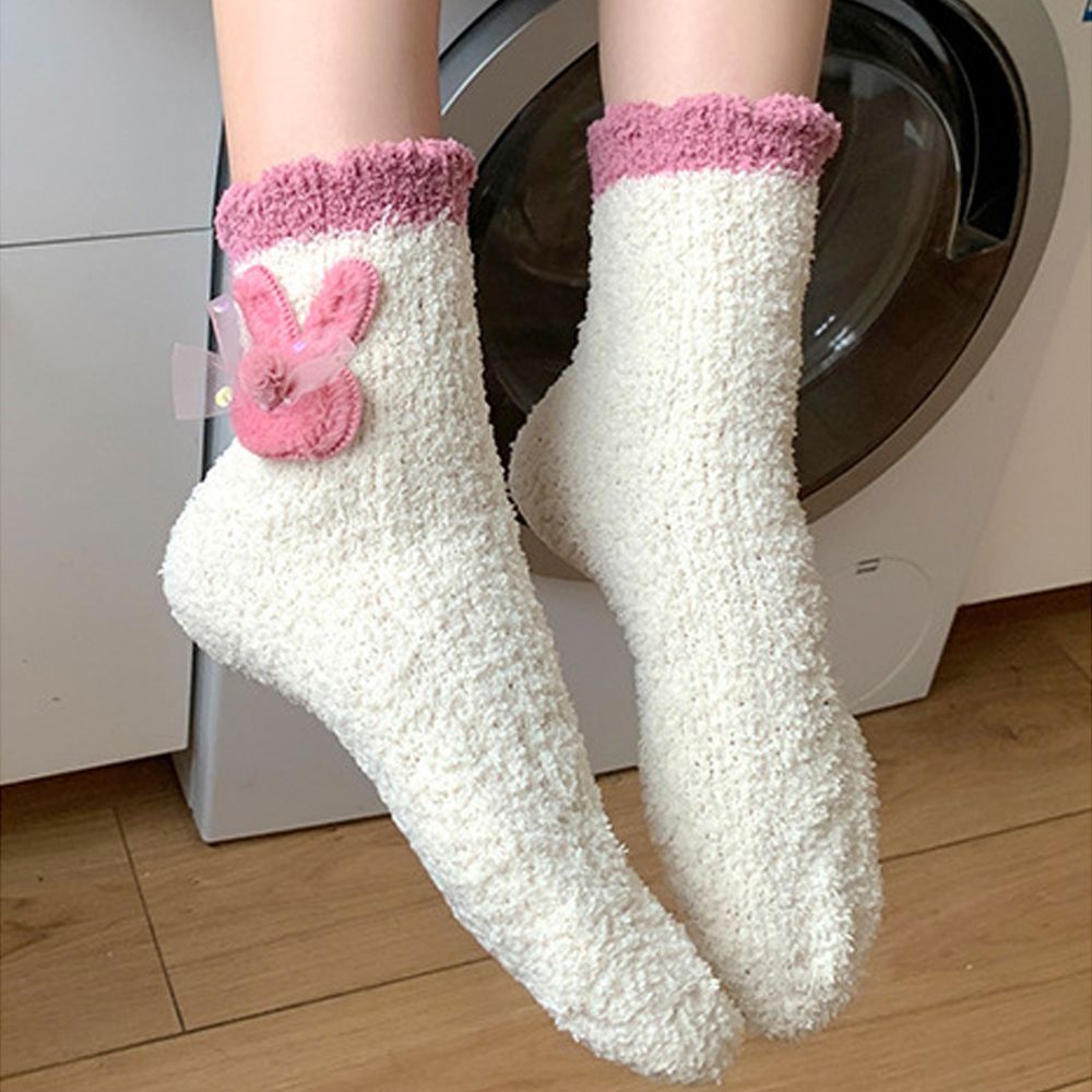 Vớ san hô lông cừu họa tiết hoạt hình thỏ cà rốt phong cách Hàn Quốc ấm áp cho nữ