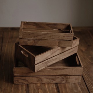 Bộ 3 khay gỗ ép mini có tay cầm màu nâu rustic