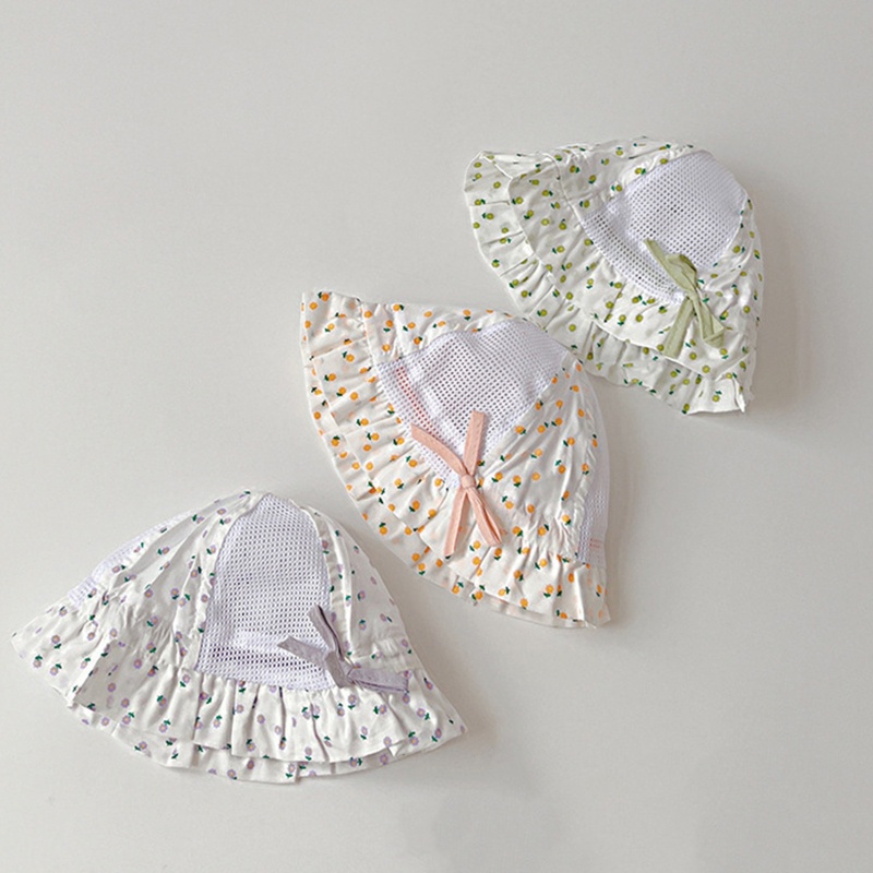 Mũ Tai Bèo Vành Rộng Phối Lưới Chống Tia UV Họa Tiết Hoa Thời Trang Xuân Hè Cho Bé Gái Sơ Sinh