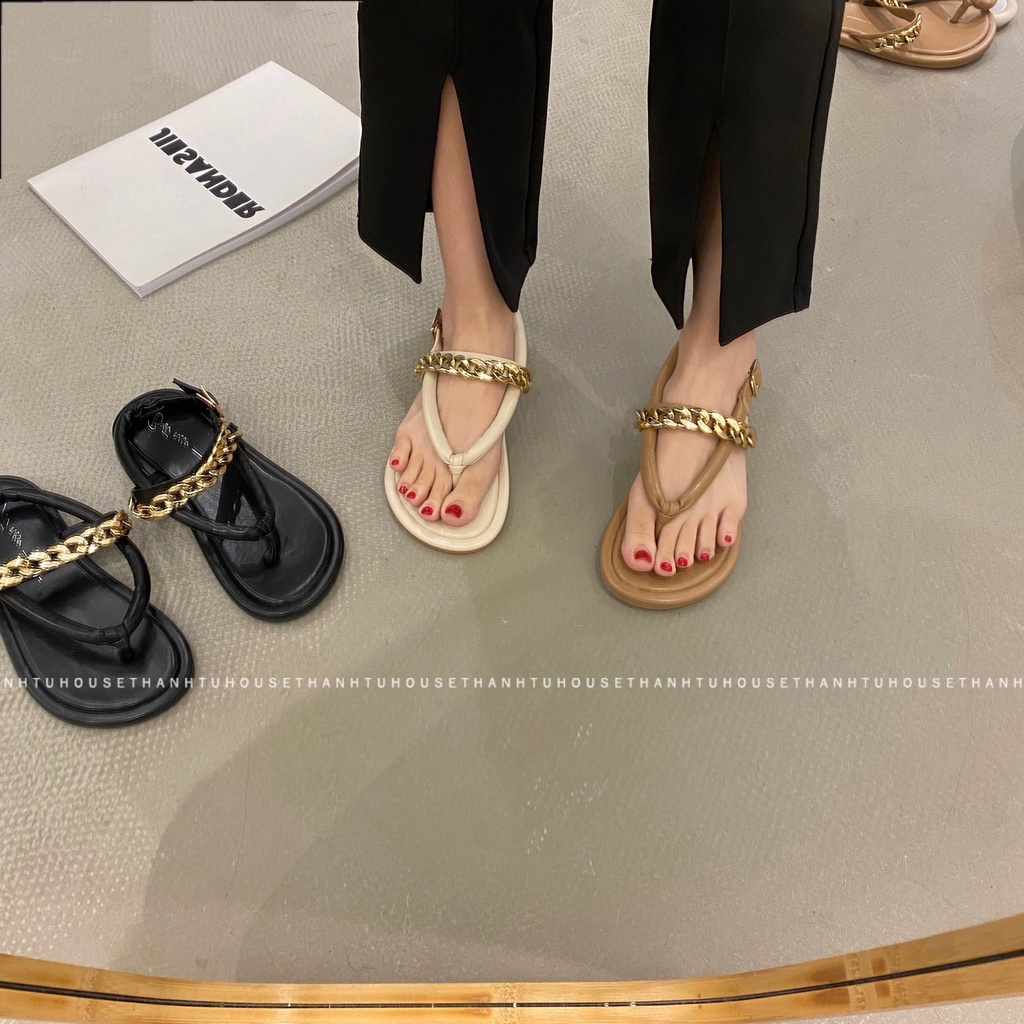 Giày Sandal Kẹp/Xỏ Ngón Nữ Ulzzang Da Mềm Phối Quai Xích Thời Trang - SA011