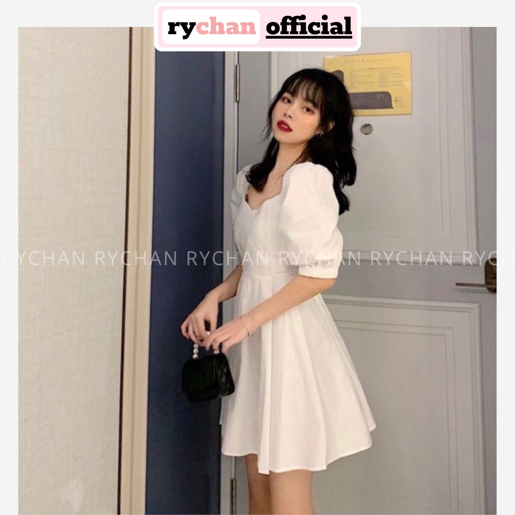 Đầm Xòe Nữ Dự Tiệc Cổ Tim Tay Ngắn Phồng Thiết Kế Ngực Cực Hút Mắt Màu Đen Trắng - DX9936