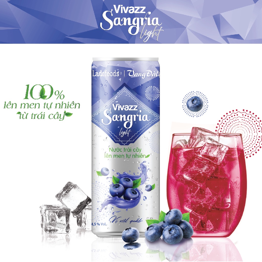 Vivazz Sangria light - nước trái cây lên men tự nhiên vị việt quất - lon 330 ml