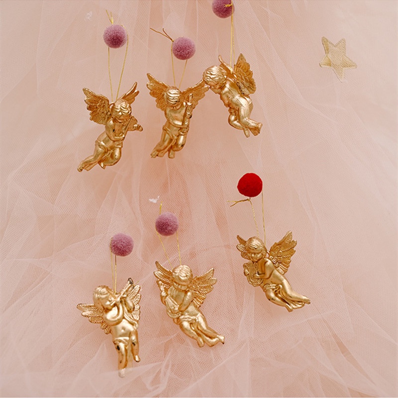 Bộ 6 Mặt Dây Chuyền Hình Thiên Thần Màu Vàng / Bạc Trang Trí Cây Thông Giáng Sinh / Năm Mới DIY