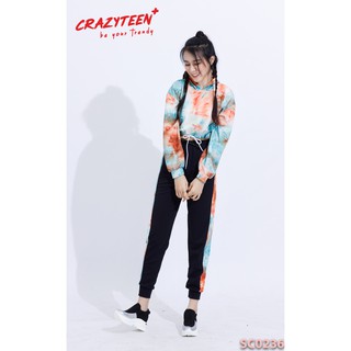 Set thể thao nữ CRAZYTEEN họa tiết loang năng động (SC0236)