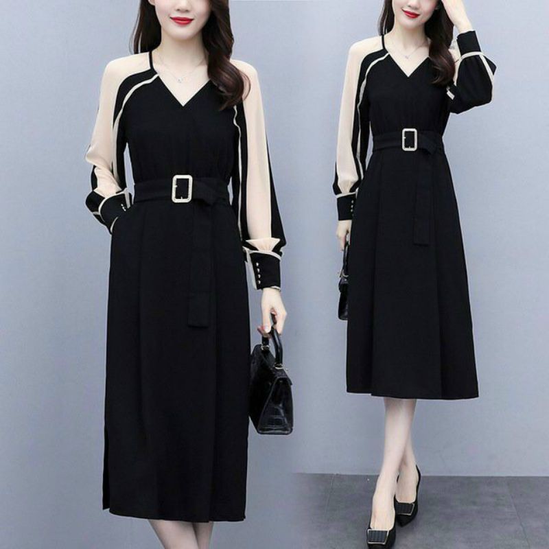 HÀNG NHẬP - ĐẦM SUÔNG VOAN TAY PHỐI MÀU KÈM NỊT